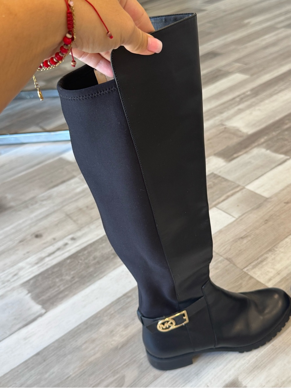 Michael Kors Black Leather Boot with Gold MK Emblem - Picture 4 of 4
